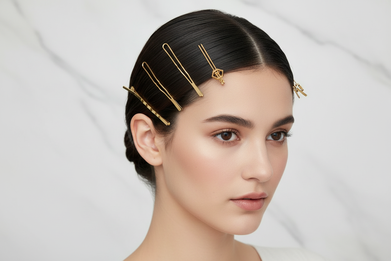 Girl Wearing Gold Hair Clips